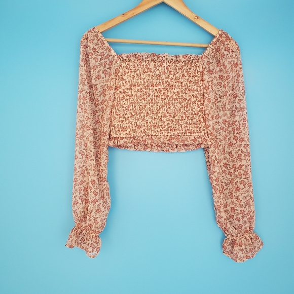 Japna Size XS Floral Long Sleeve Crop Top - Picture 3 of 6